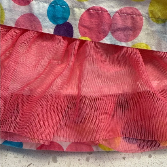 The Children’s Place Polka Dot Party Dress 3–6M Pink Yellow Blue Flower Belt - Picture 7 of 9